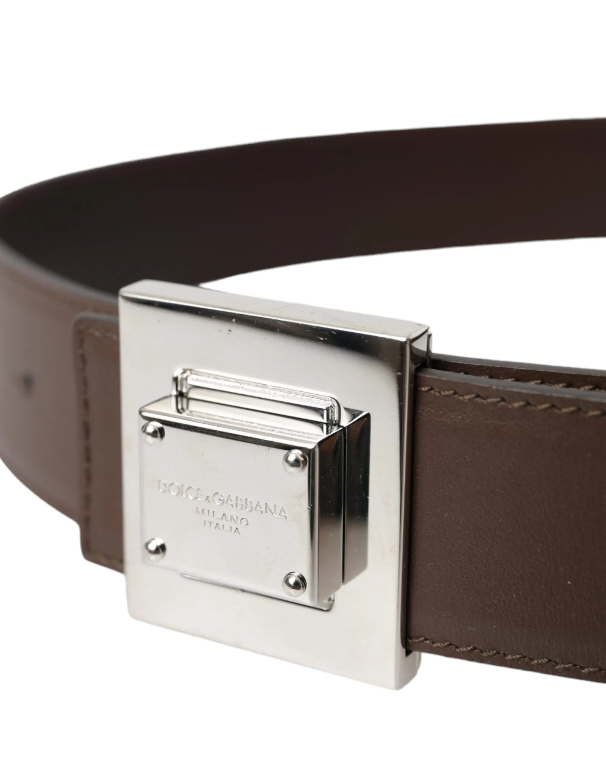 Brown Calf Leather Square Metal Buckle Belt sold by Louxly product image thumbnail 3
