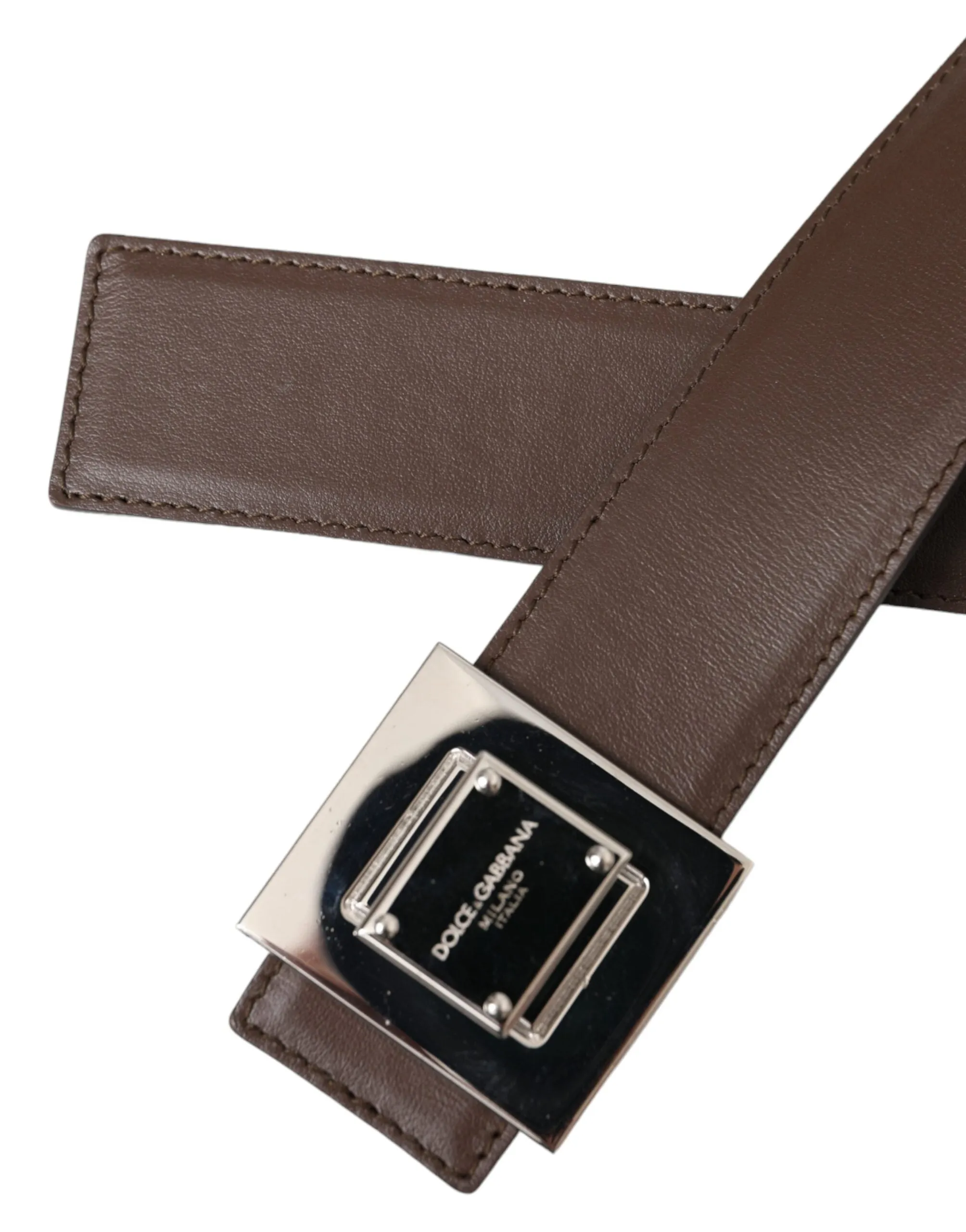 Brown Calf Leather Square Metal Buckle Belt sold by Louxly product image thumbnail 4
