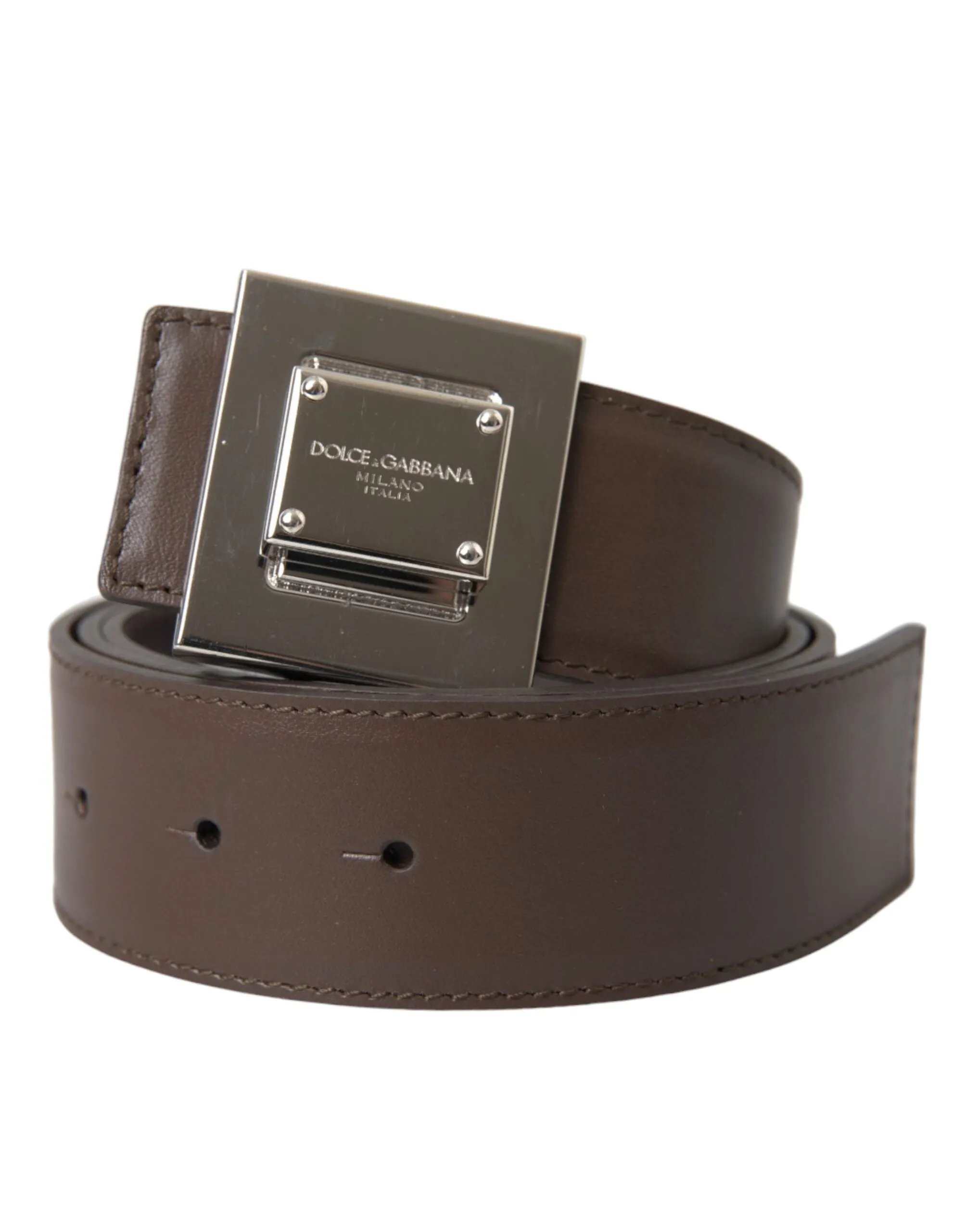 Brown Calf Leather Square Metal Buckle Belt sold by Louxly