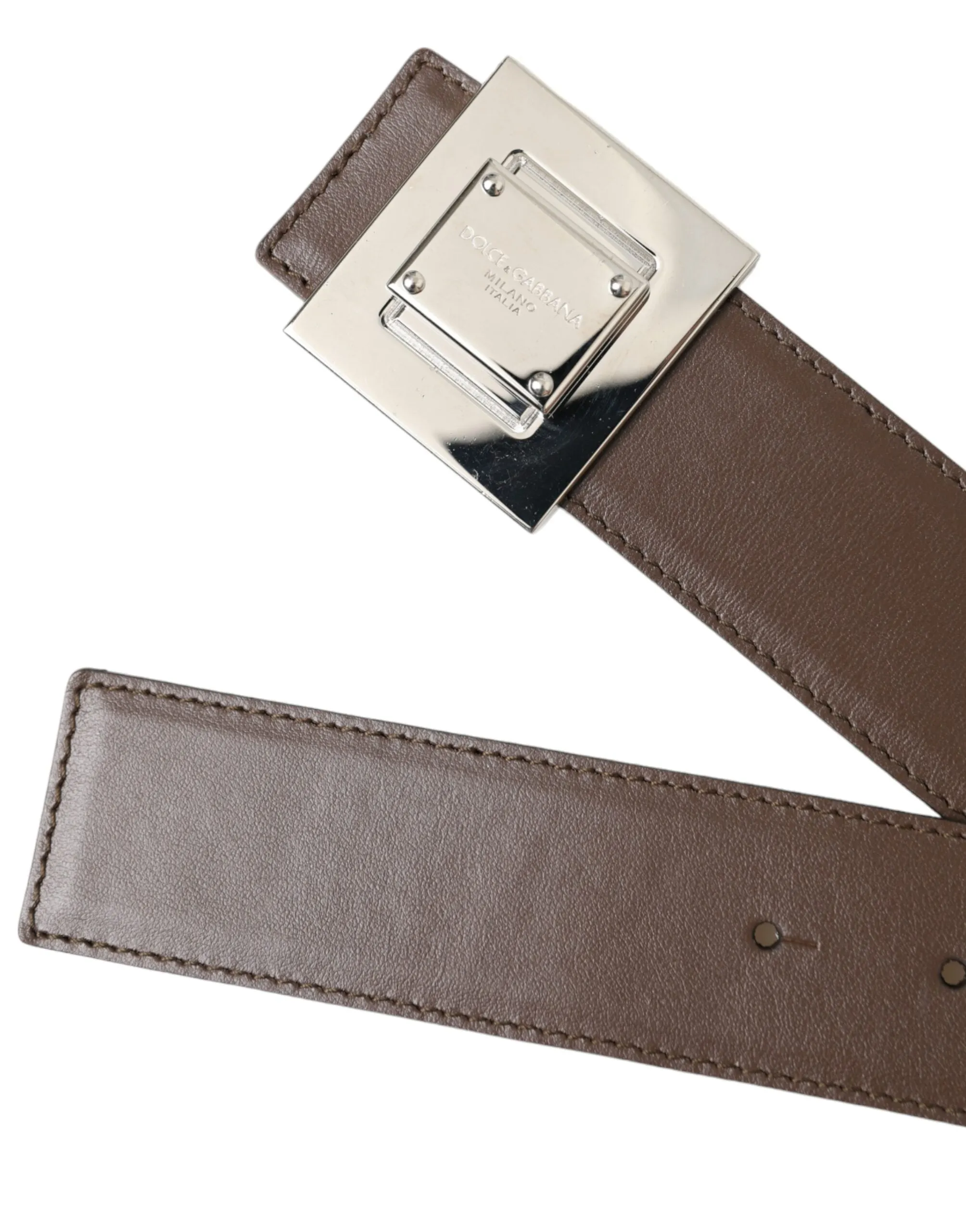 Brown Calf Leather Square Metal Buckle Belt sold by Louxly product image thumbnail 5