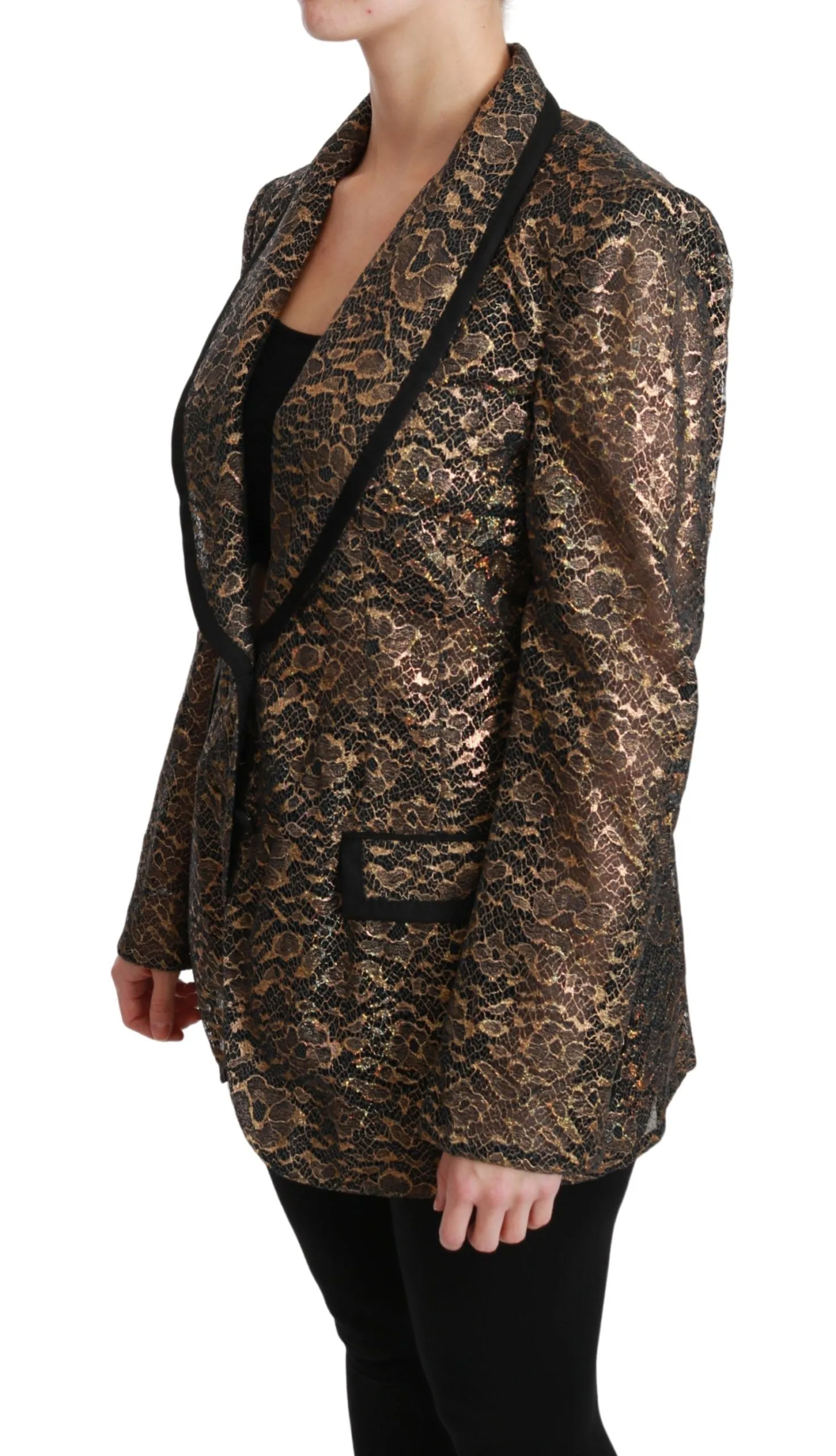Elegant Gold Floral Lace Blazer Jacket sold by Louxly product image thumbnail 3