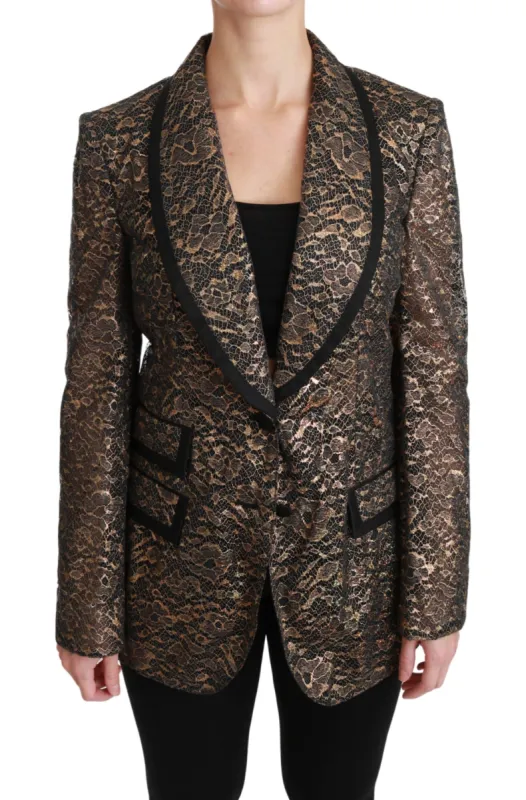 Elegant Gold Floral Lace Blazer Jacket sold by Louxly