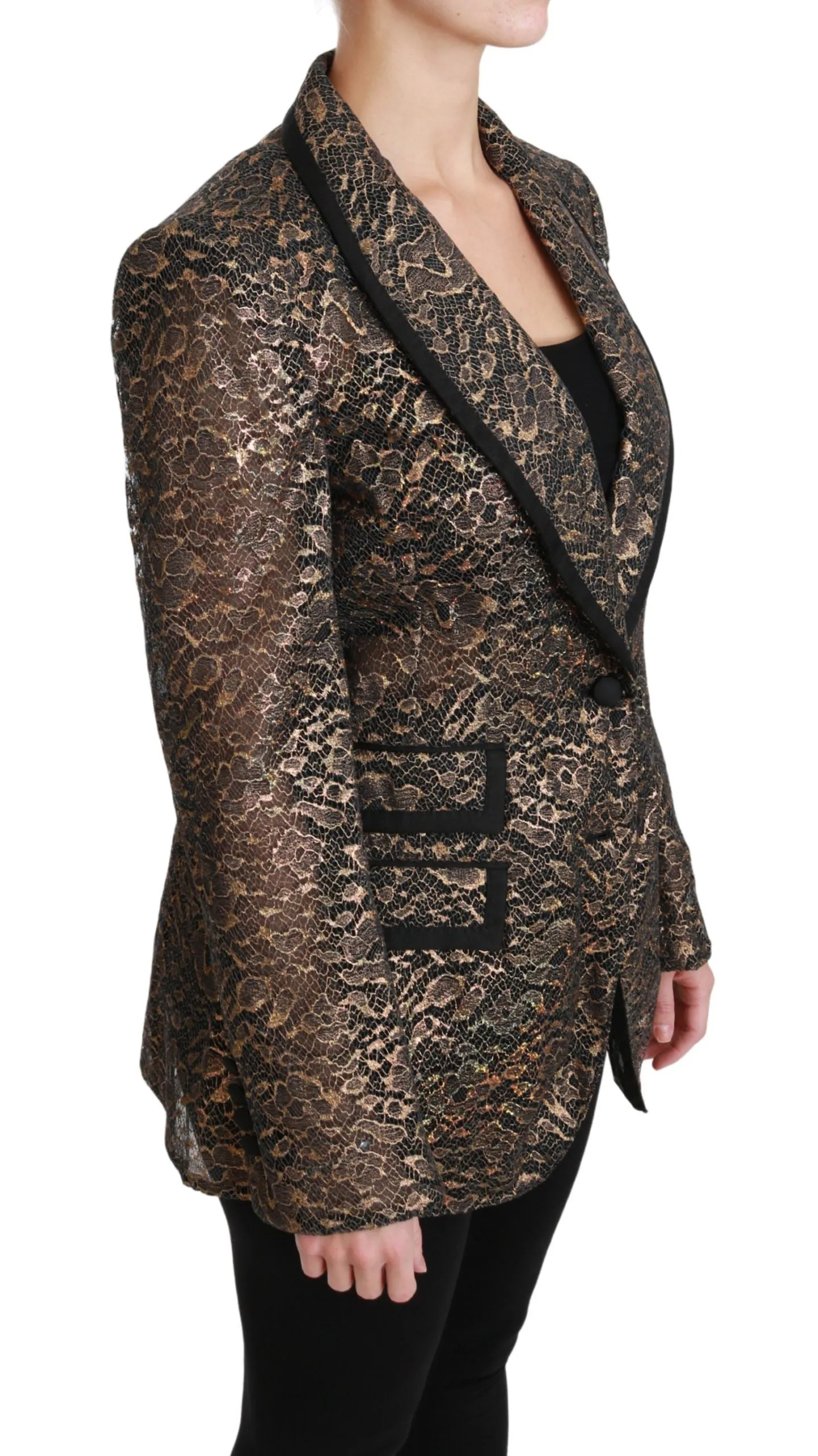 Elegant Gold Floral Lace Blazer Jacket sold by Louxly product image thumbnail 2