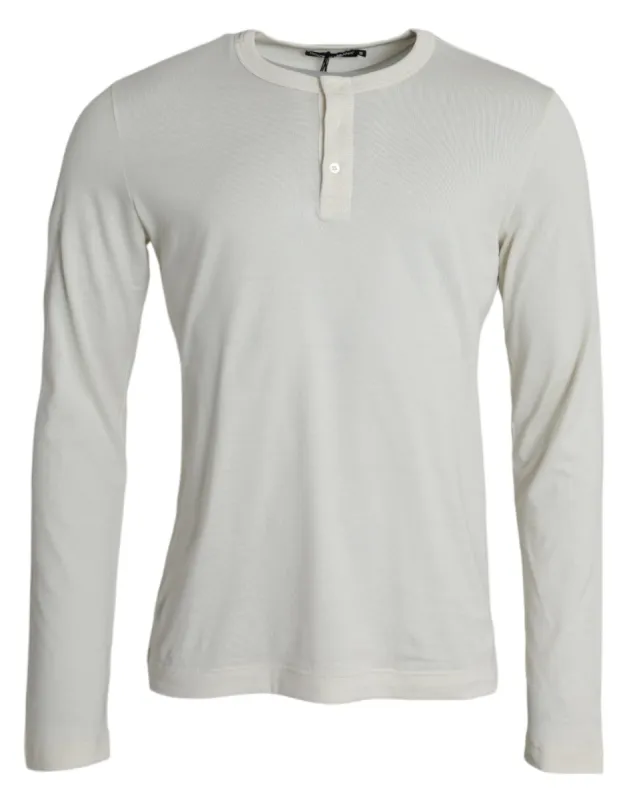 Off White Cotton Round Neck Pullover Sweater sold by Louxly