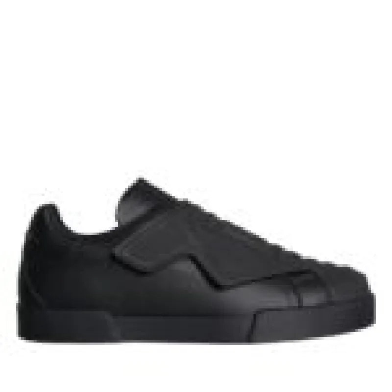 Black Leather Slip On Low Top Sneakers Shoes sold by Louxly