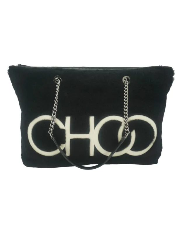 Black Leather and fabric Tote Shoulder Bag made by Jimmy Choo