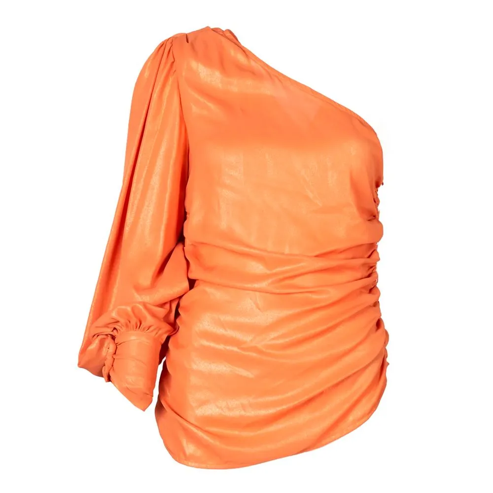 Chic Orange Laminated Blouse sold by Louxly