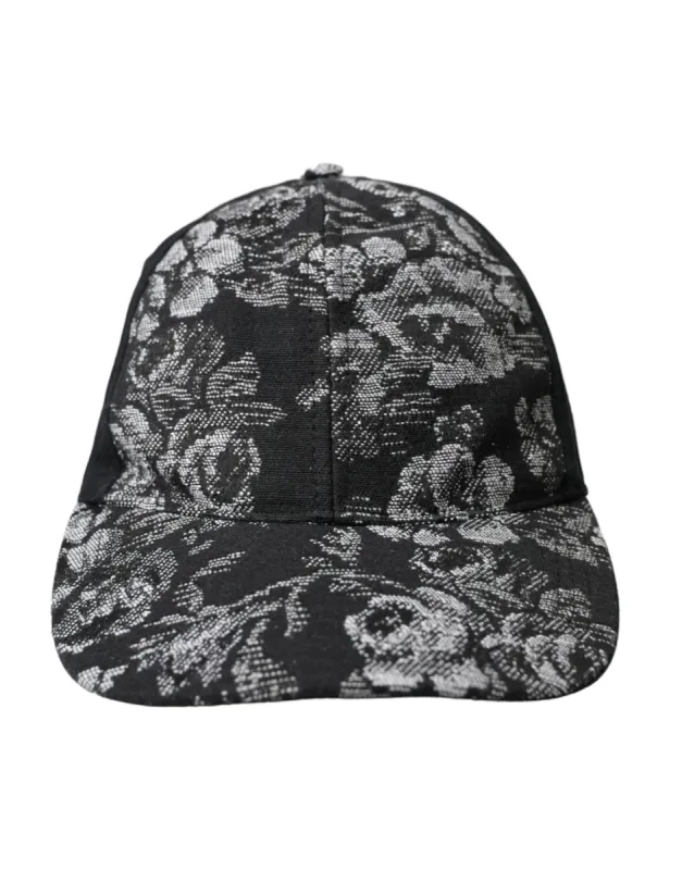 Black Silver Floral Print Baseball Hat Men sold by Louxly