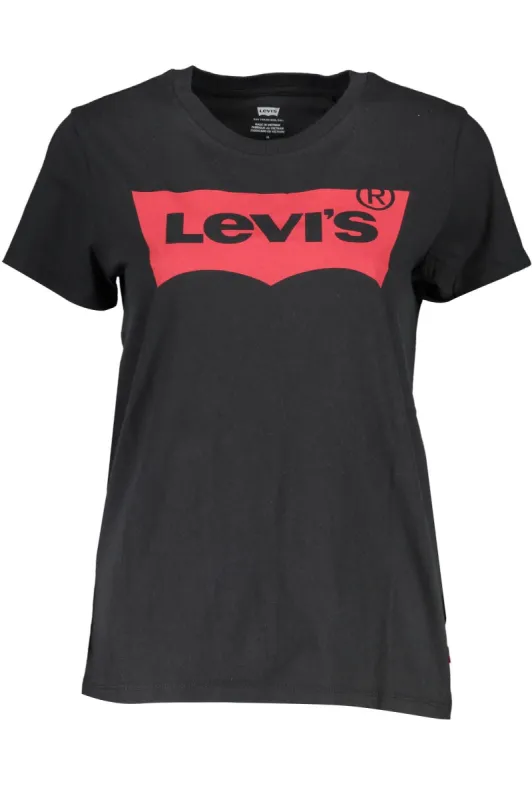 Chic Black Cotton Tee with Iconic Print sold by Louxly