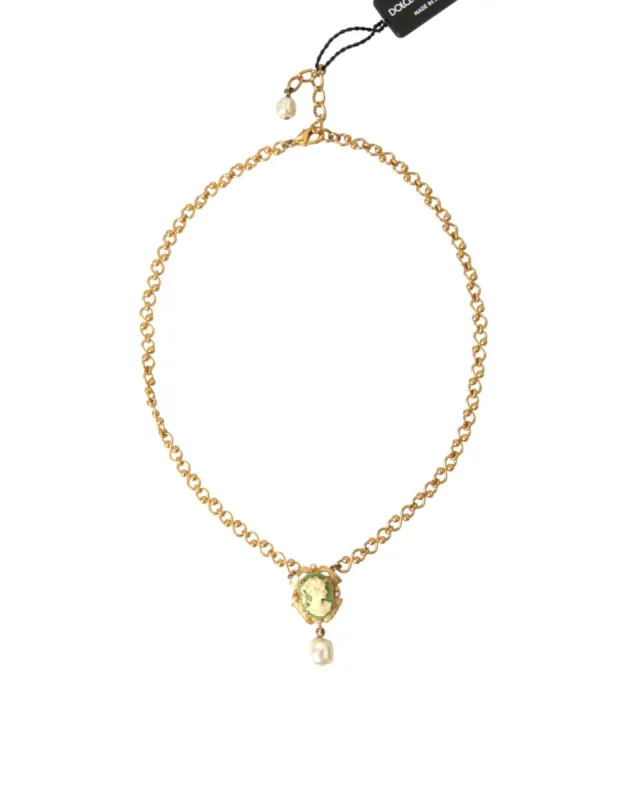Gold Brass Chain Pearl Pendant Charm Necklace sold by Louxly
