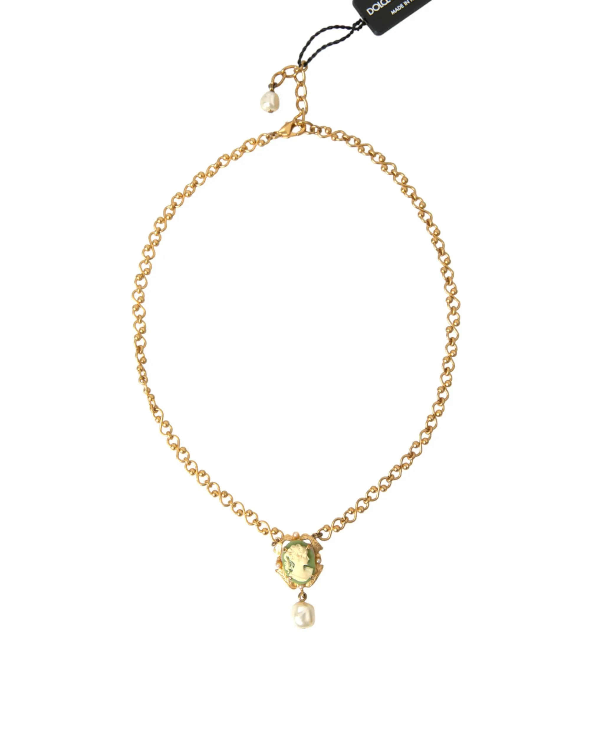 Gold Brass Chain Pearl Pendant Charm Necklace sold by Louxly