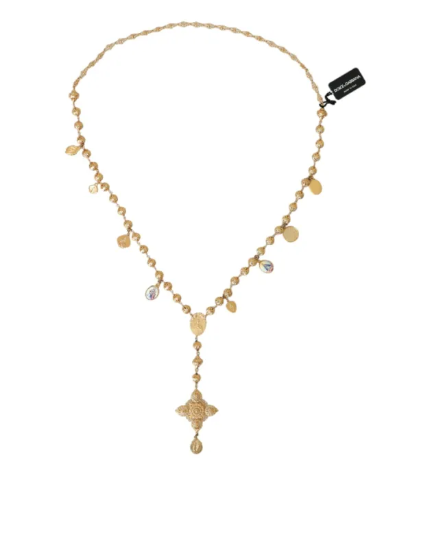 Gold Tone Chain Brass Beaded Statement Sicily Necklace sold by Louxly