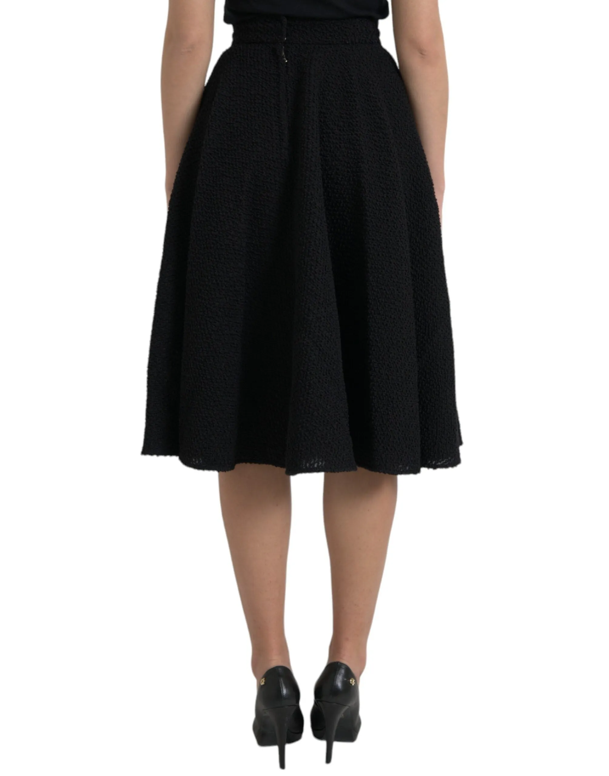 Black High Waist A-line Knee Length Skirt sold by Louxly product image thumbnail 3