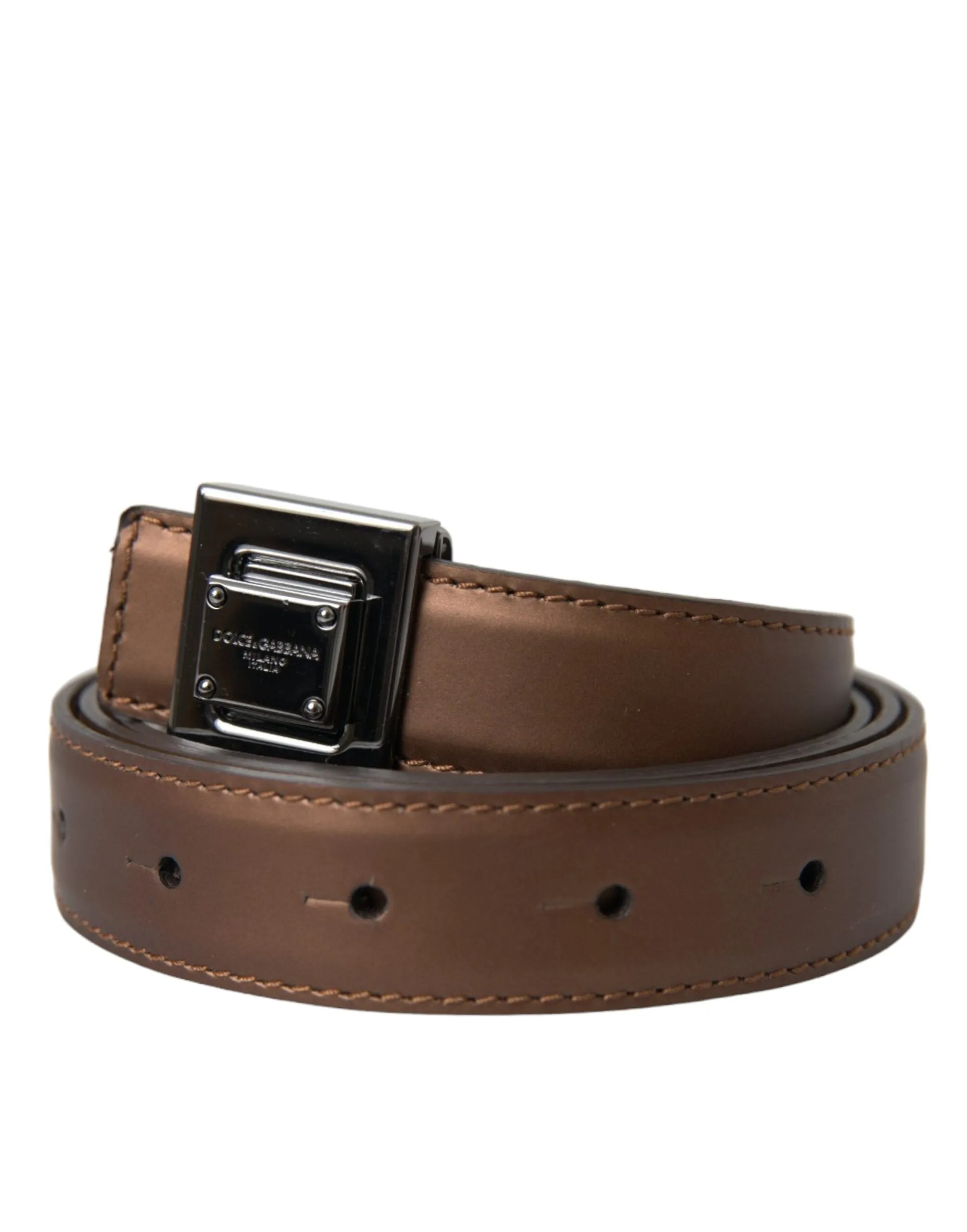 Bronze Leather Square Metal Buckle Belt sold by Louxly