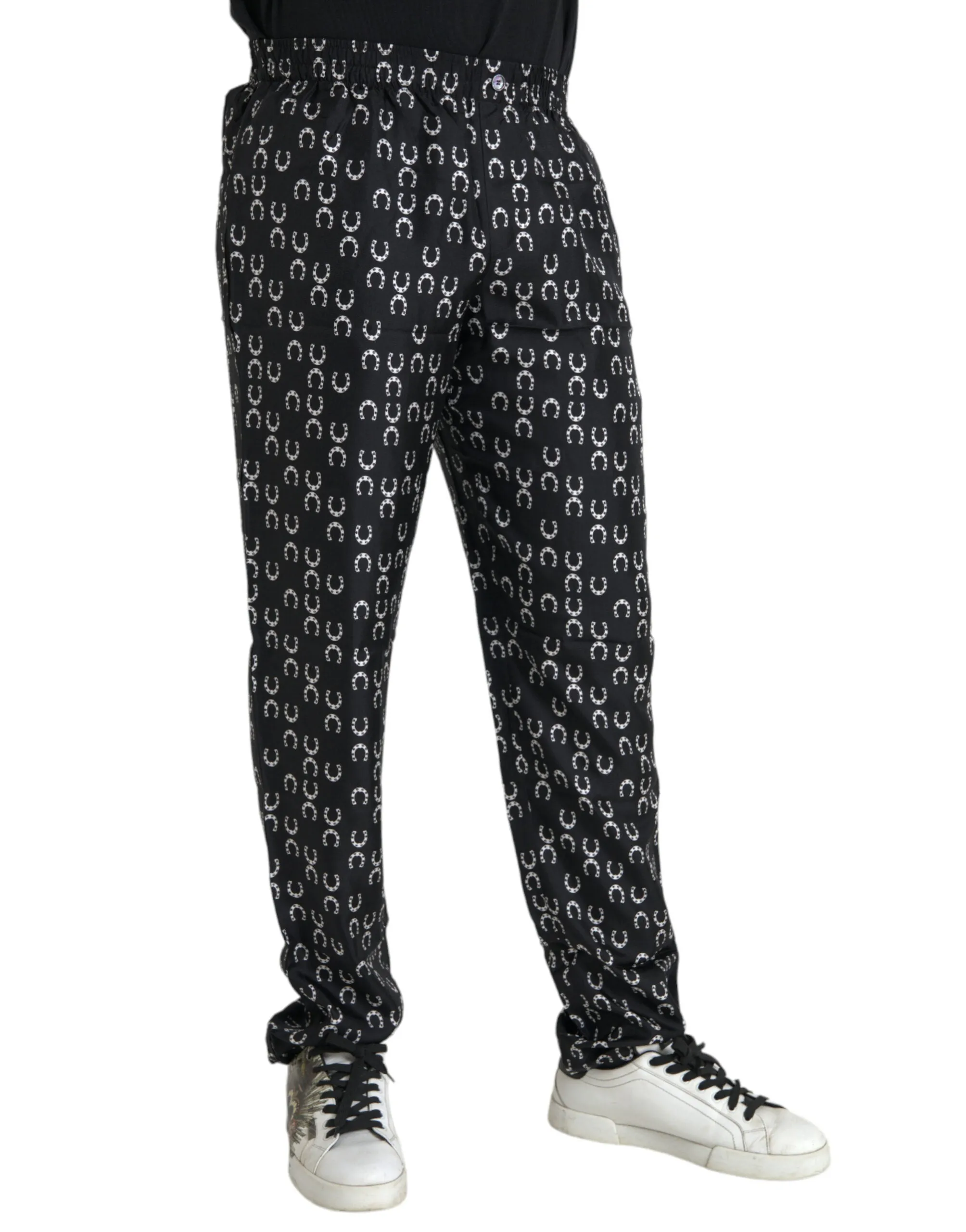 Black Horseshoe Print Silk Pants sold by Louxly product image thumbnail 2