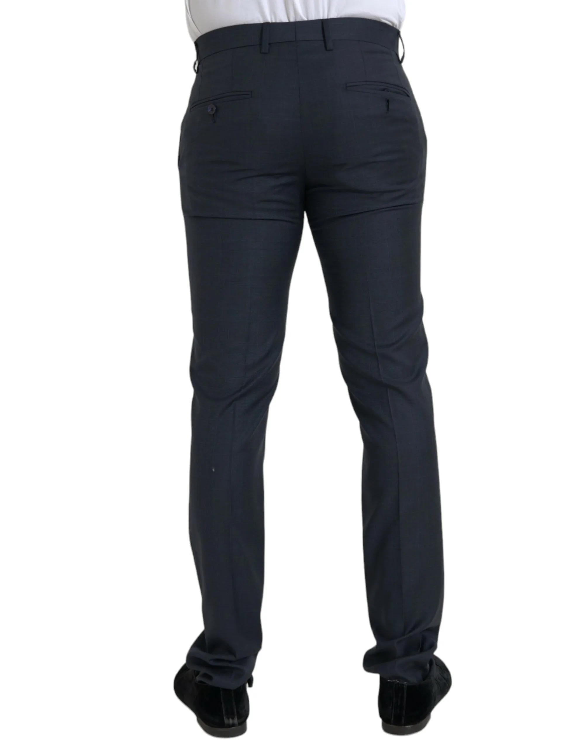 Blue Wool Men Skinny Dress Pants sold by Louxly product image thumbnail 3