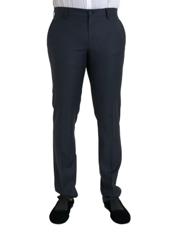 Blue Wool Men Skinny Dress Pants sold by Louxly