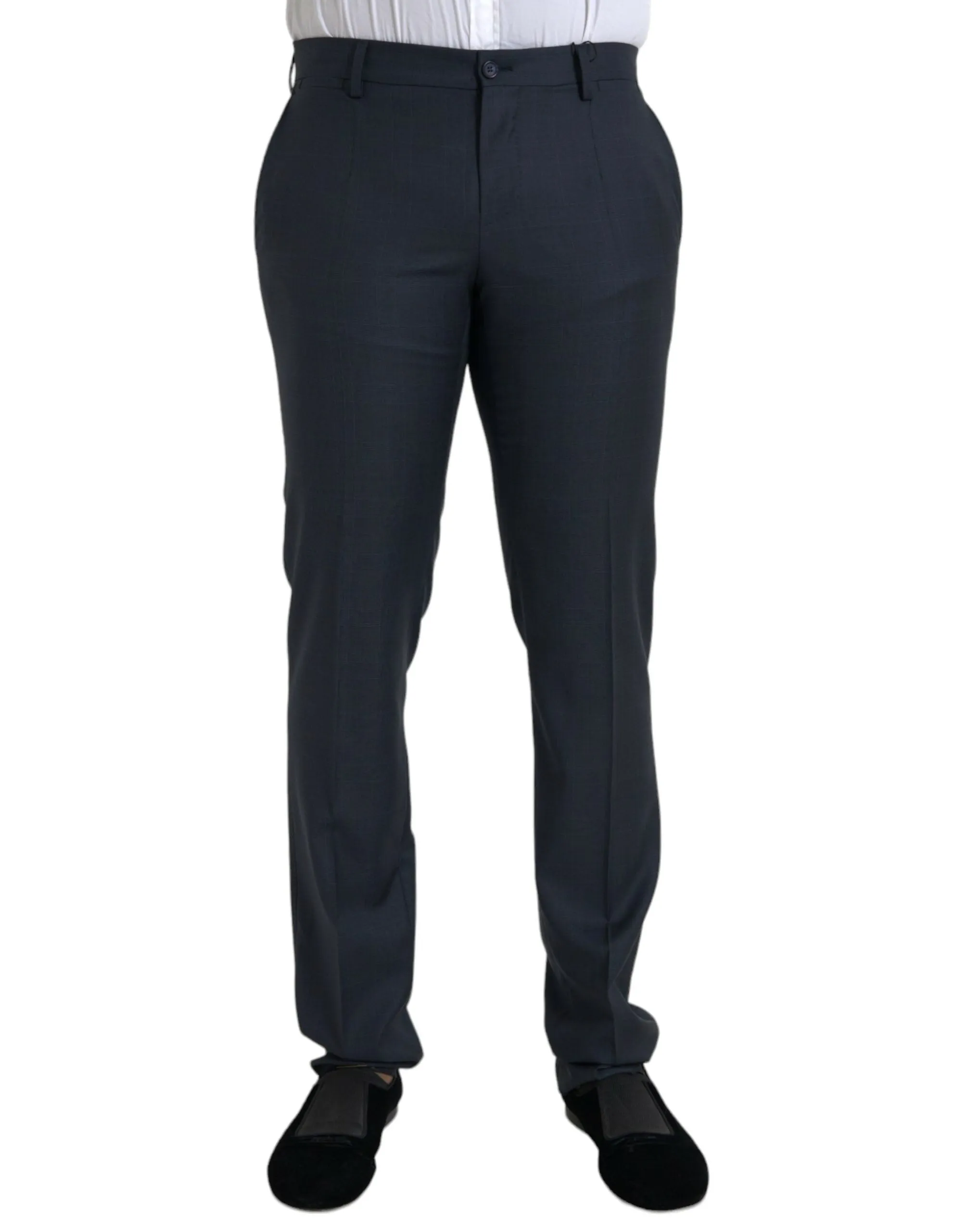 Blue Wool Men Skinny Dress Pants sold by Louxly