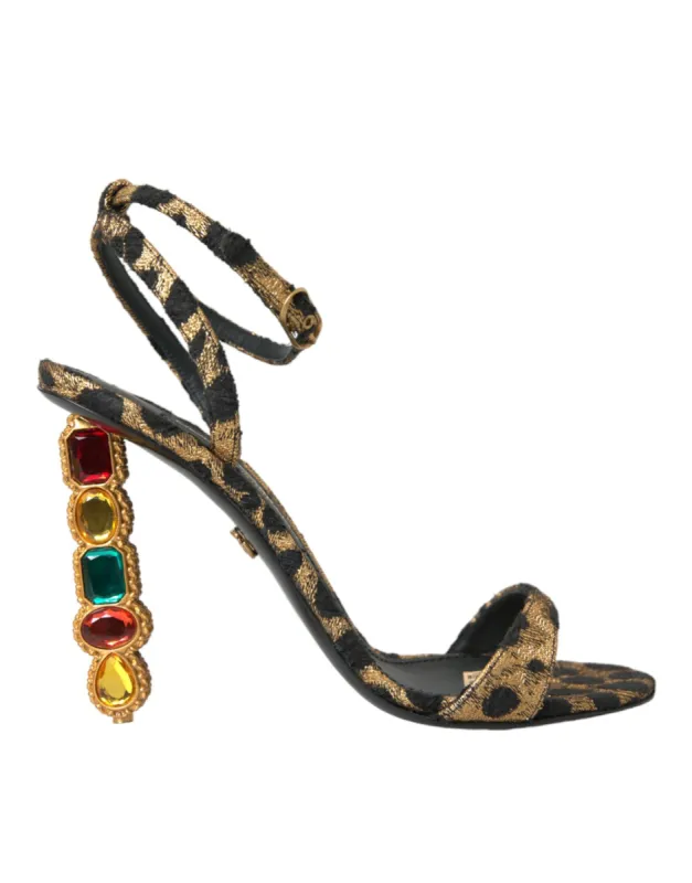 Gold Leopard Crystals Heels Sandals Shoes sold by Louxly