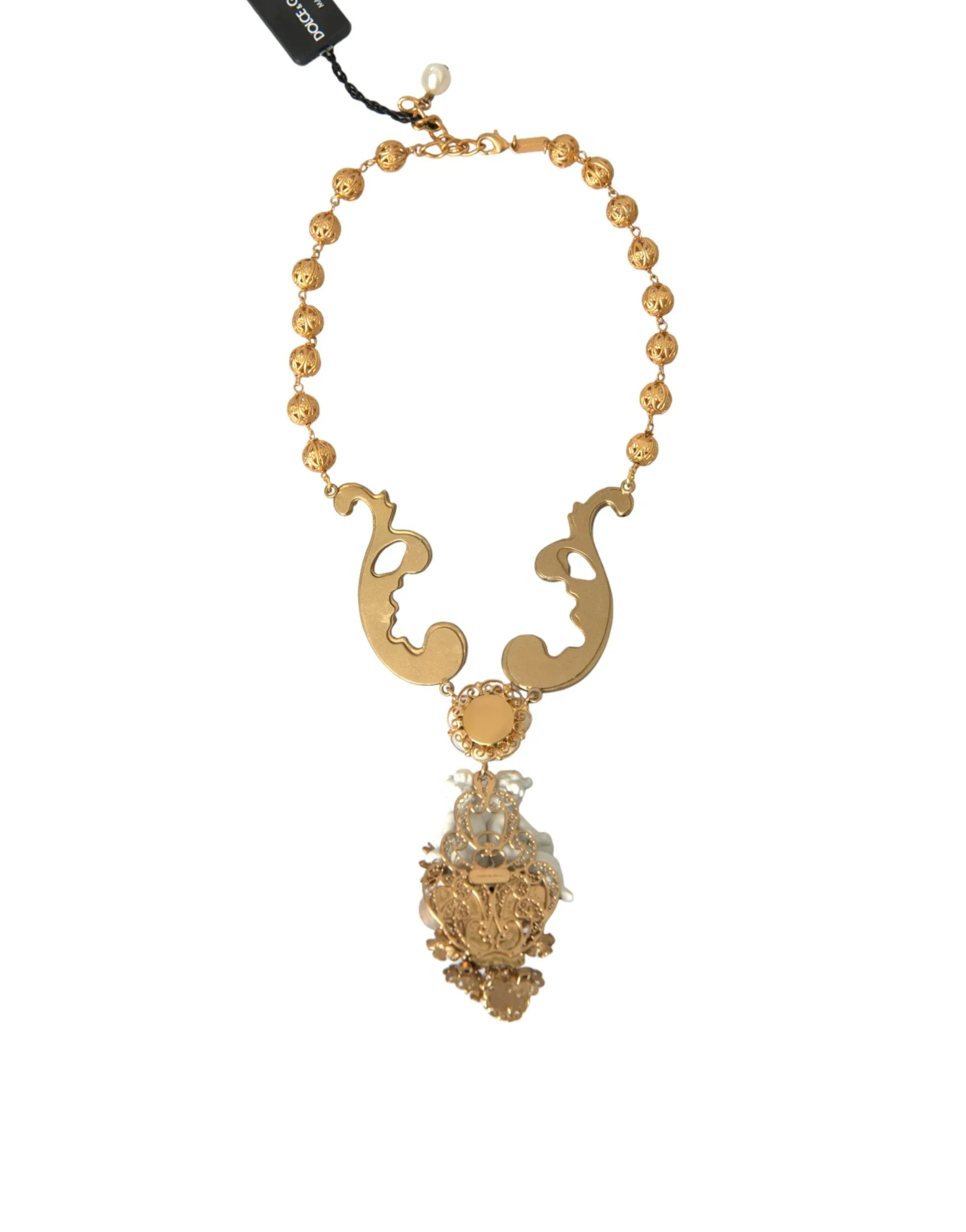 Gold Brass Angel Floral Beaded Embellished Necklace sold by Louxly product image thumbnail 5