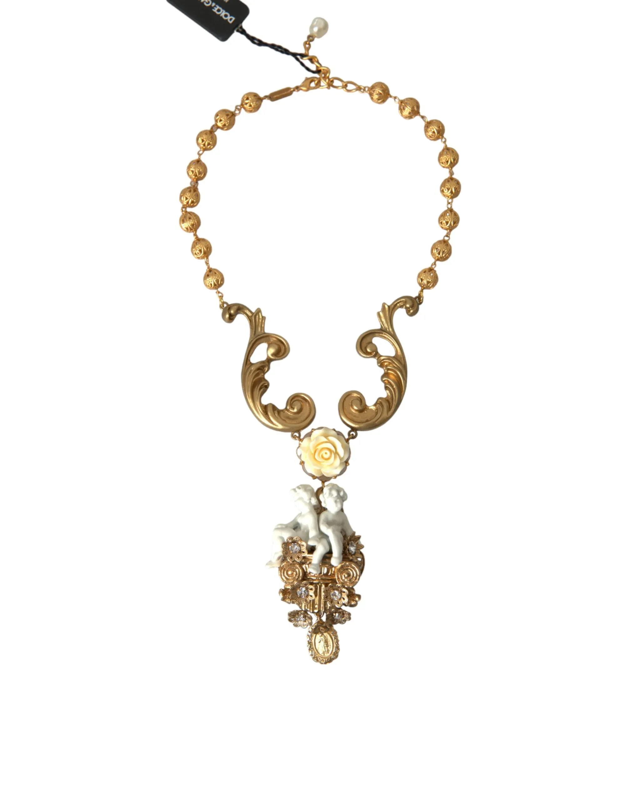Gold Brass Angel Floral Beaded Embellished Necklace sold by Louxly