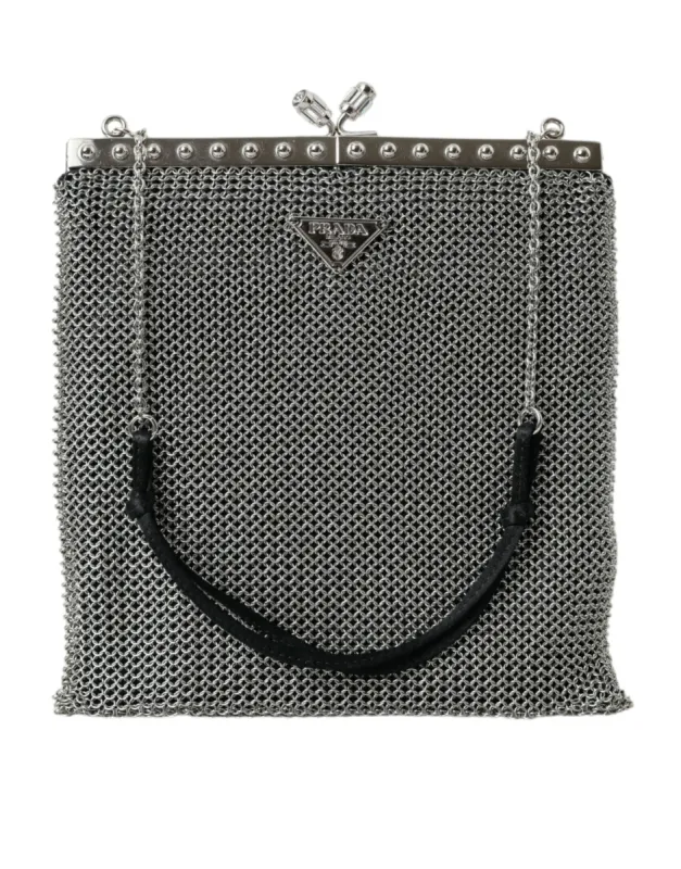 Elegant Silver Mesh Shoulder Evening Bag sold by Louxly