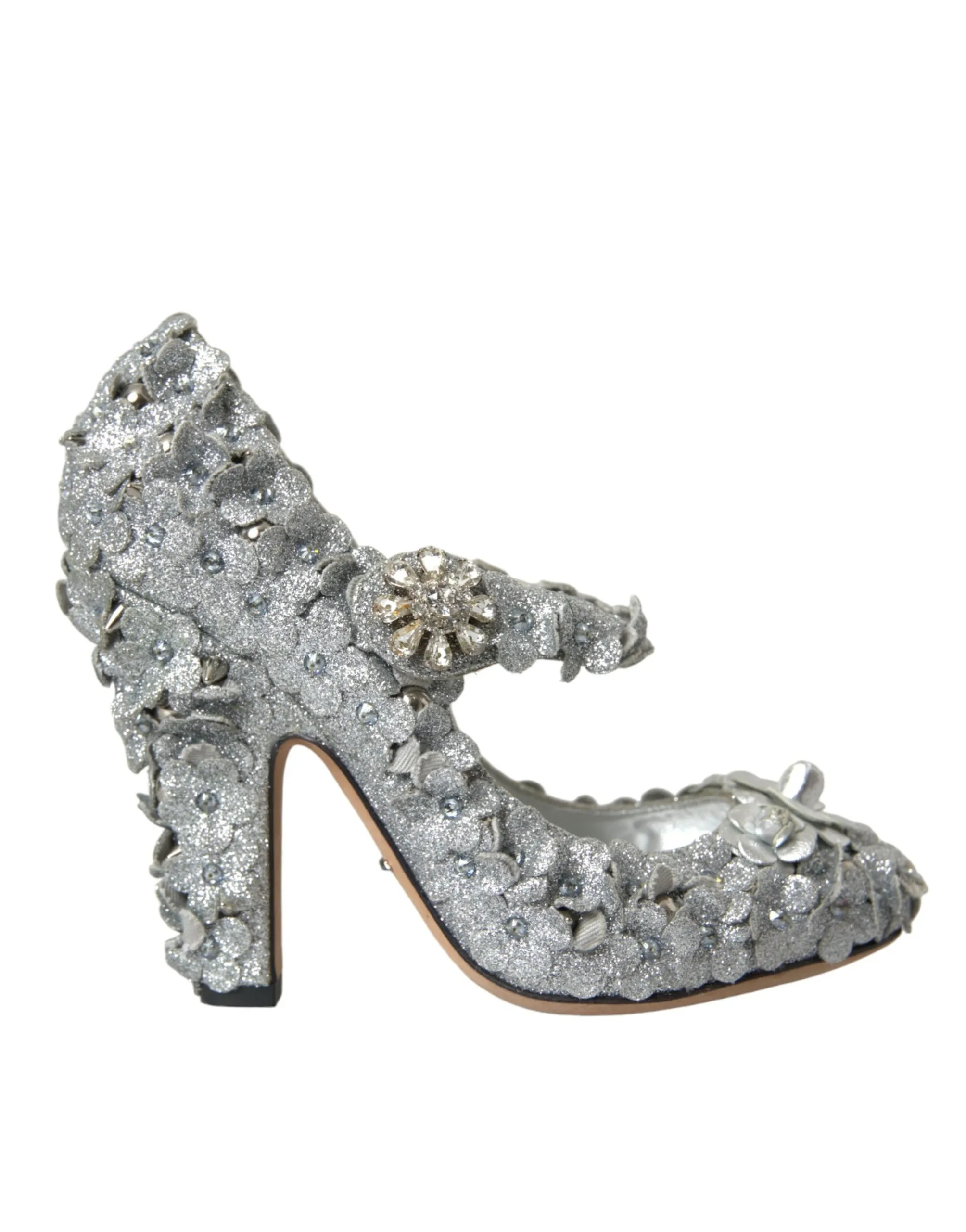 Silver Floral Crystal Mary Jane Pumps Shoes sold by Louxly