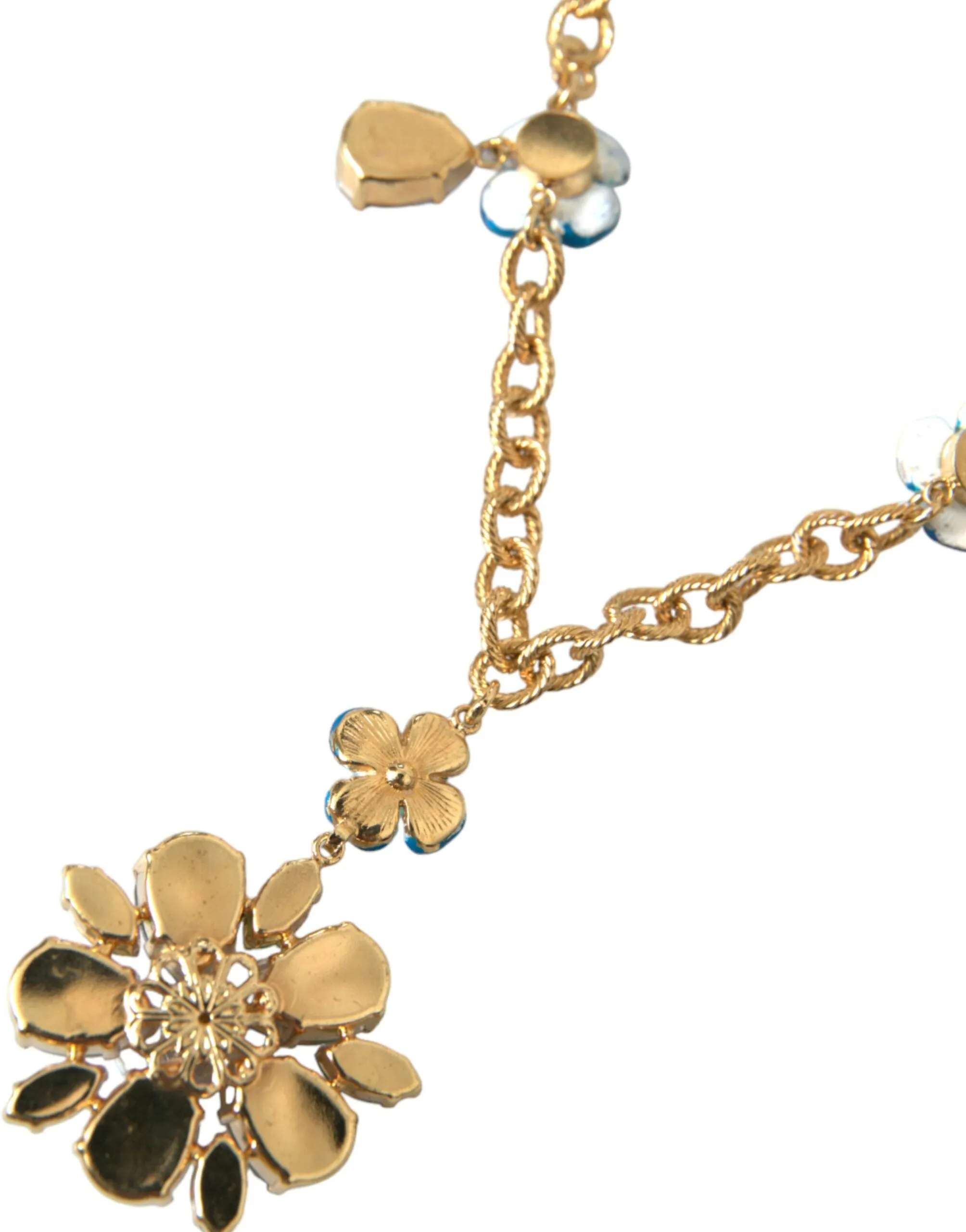 Gold Brass Chain Crystal Floral Pendant Charm Necklace sold by Louxly product image thumbnail 5
