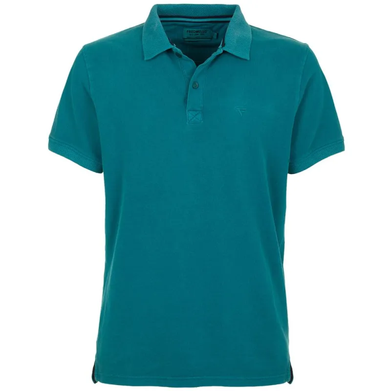 Aqua Green Cotton Polo Shirt with Embroidered Logo made by Fred Mello