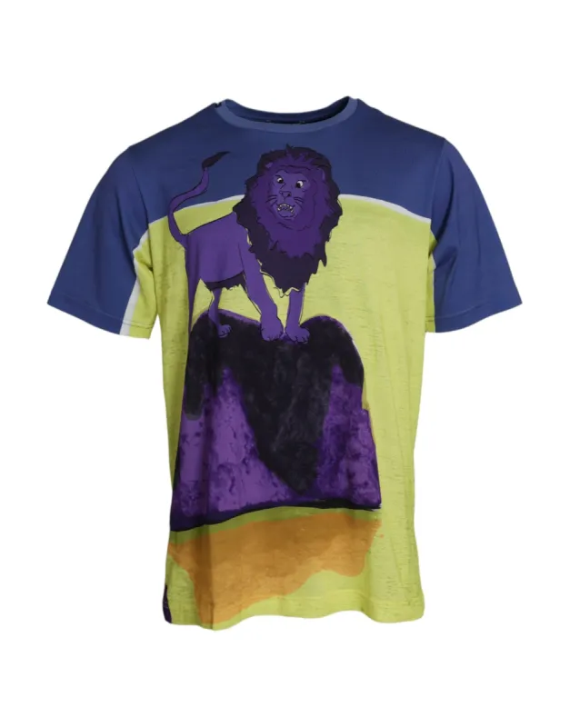 Multicolor Lion Print Round Neck T-shirt sold by Louxly