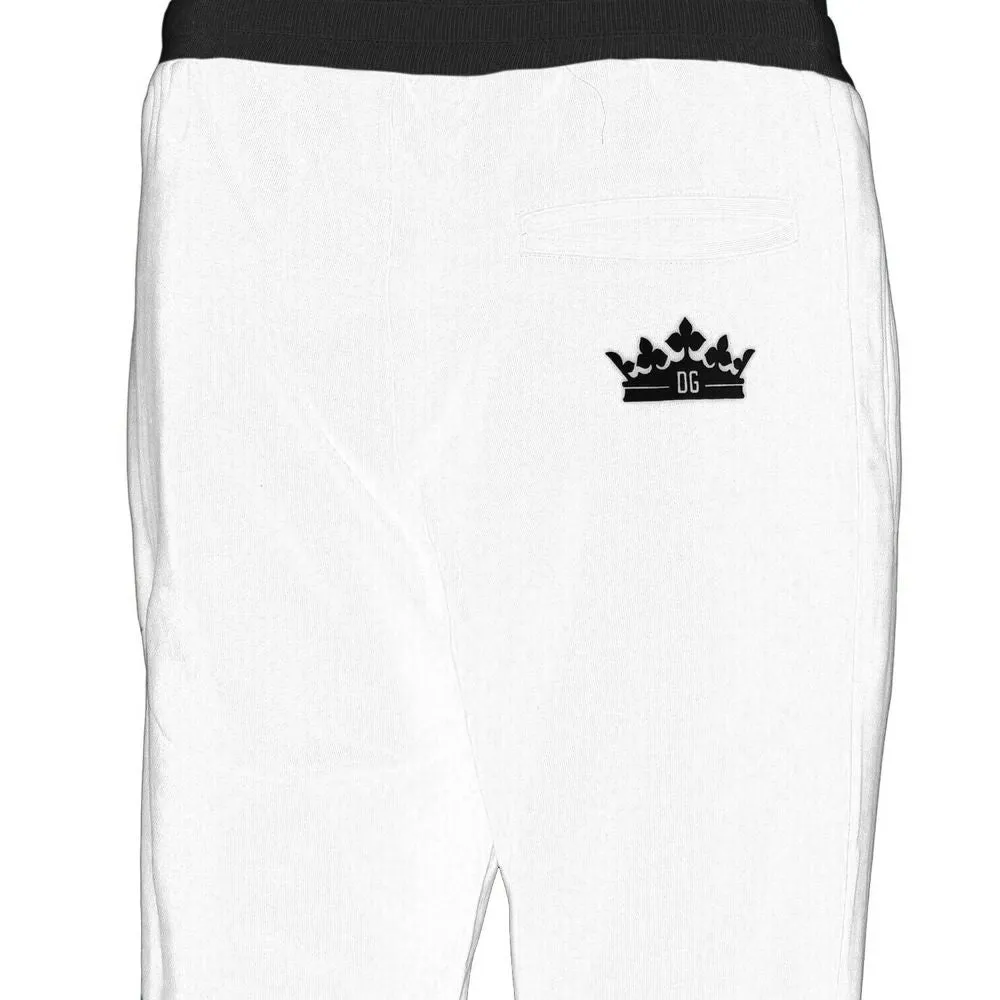 Elegant White Cotton Trousers with Crown Motif sold by Louxly product image thumbnail 2