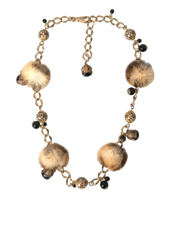 Gold Brass Leopard Fur Pearl Collier Chain Belt sold by Louxly