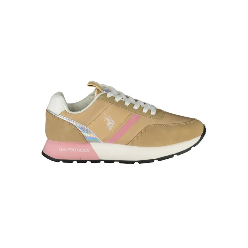 Chic Beige Lace-Up Sneakers with Logo Detail sold by Louxly