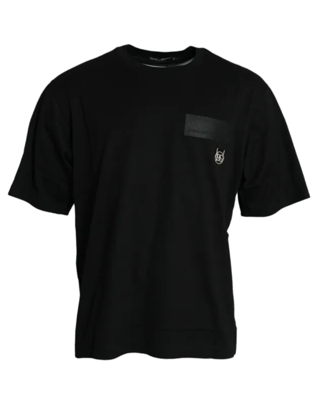 Black Logo Patch Cotton Crew Neck T-shirt sold by Louxly