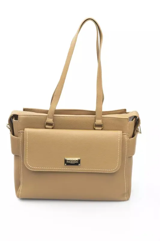 Elegant Beige Shoulder Bag With Golden Accents sold by Louxly