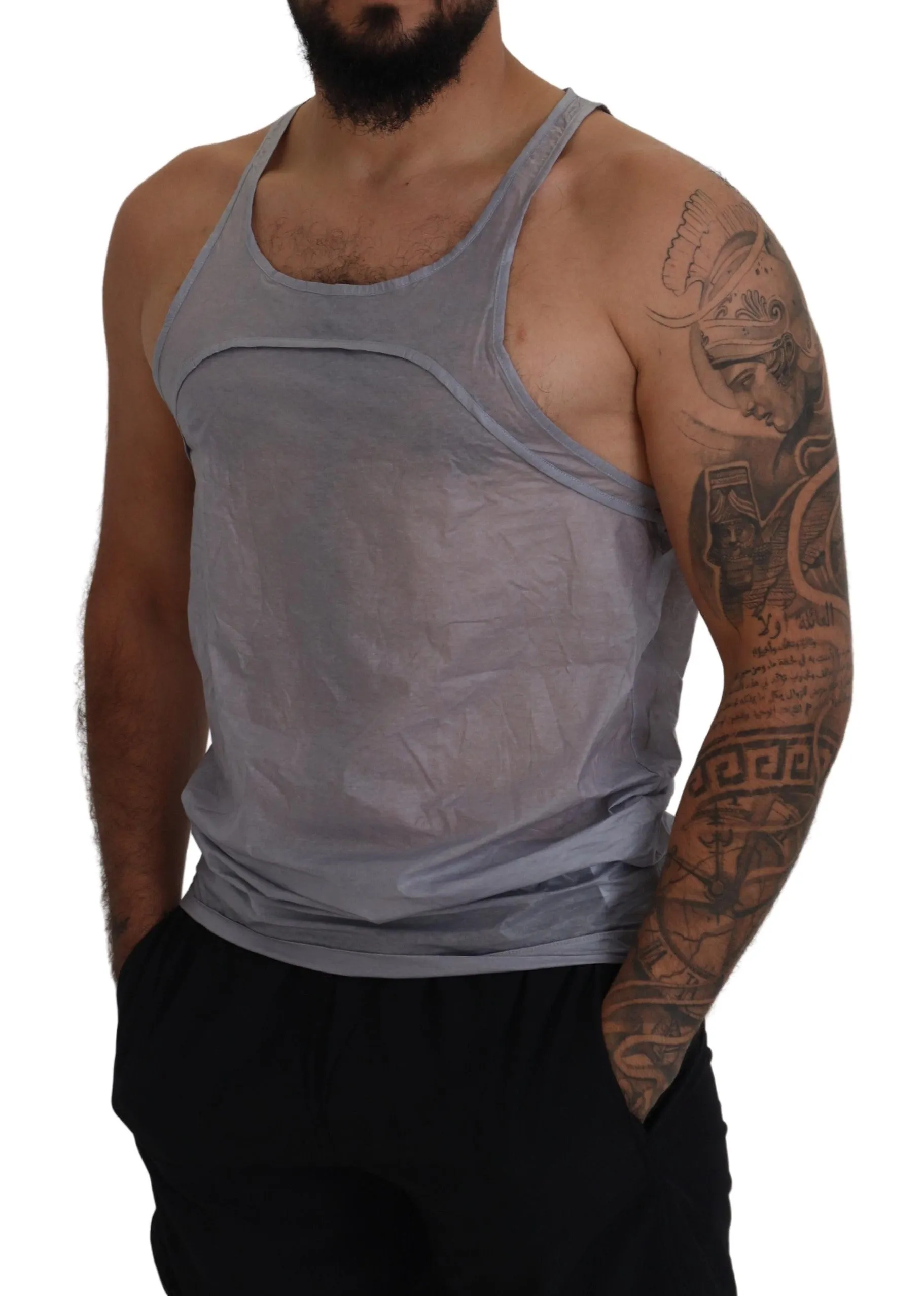 Light Gray Cotton Sleeveless Tank Men Top T-shirt sold by Louxly product image thumbnail 5