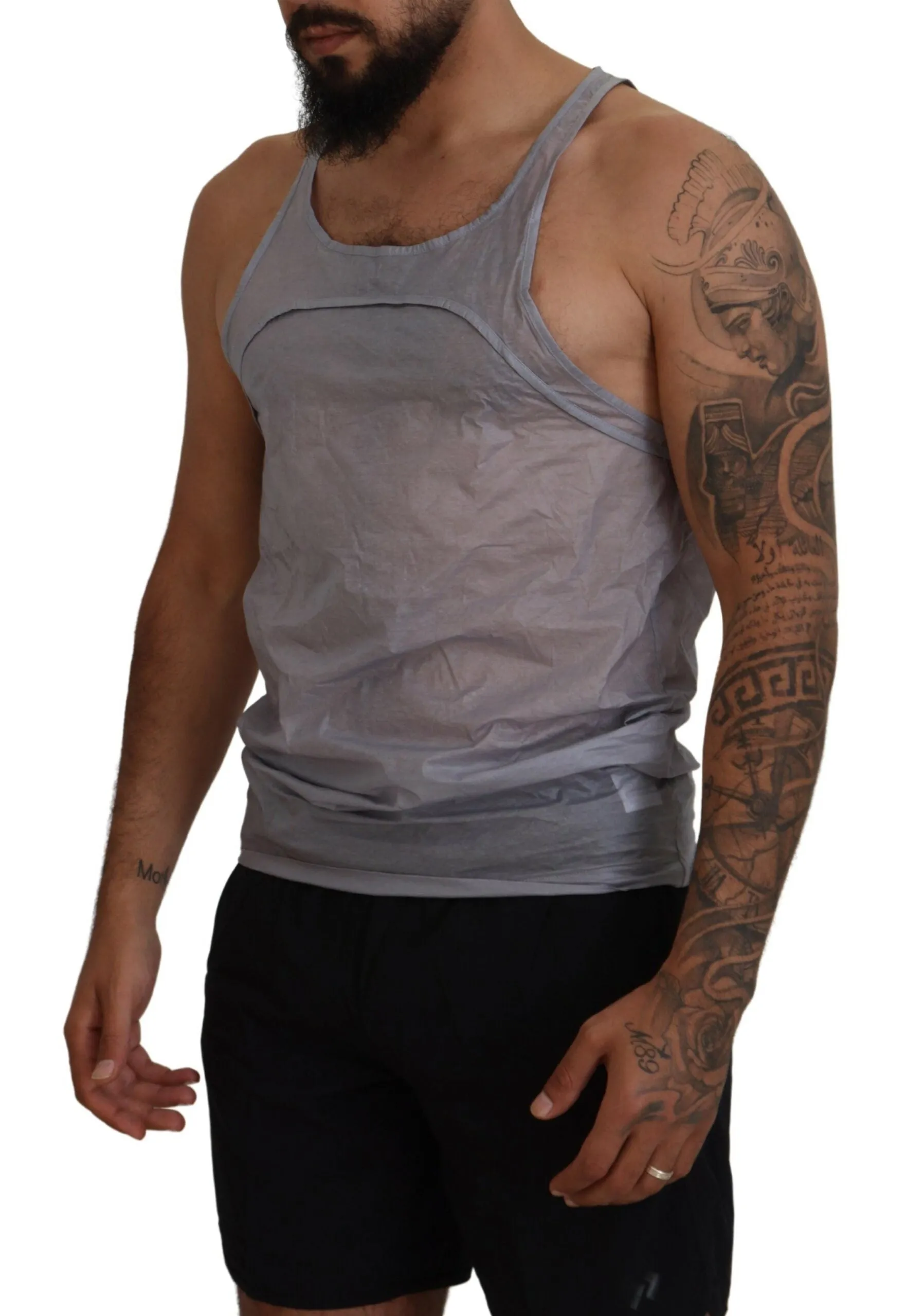 Light Gray Cotton Sleeveless Tank Men Top T-shirt sold by Louxly product image thumbnail 2