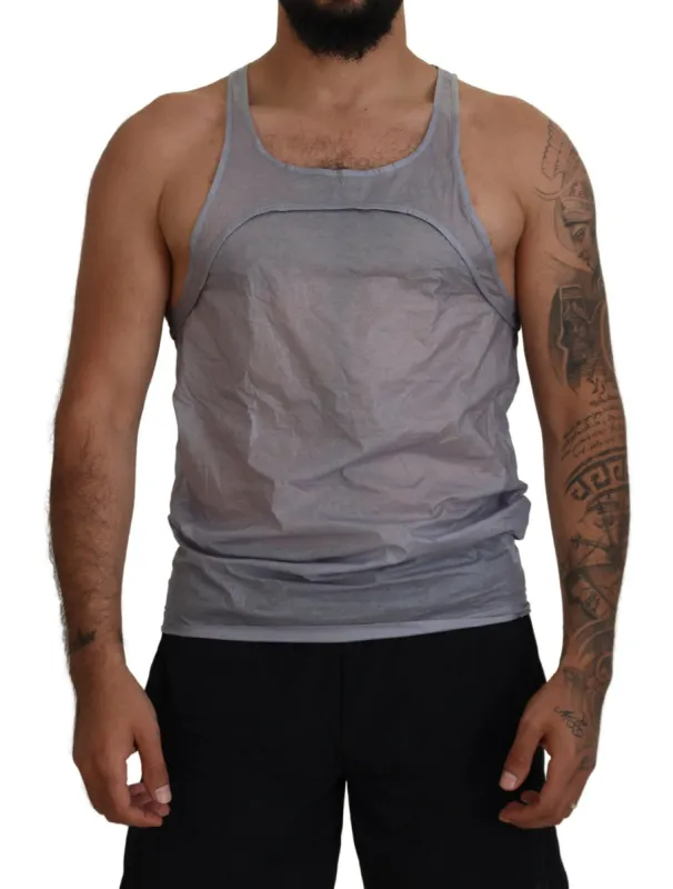 Light Gray Cotton Sleeveless Tank Men Top T-shirt sold by Louxly