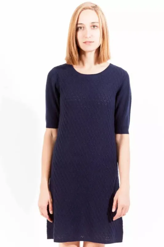 Chic Blue Wool-Cashmere Short Dress with Logo sold by Louxly
