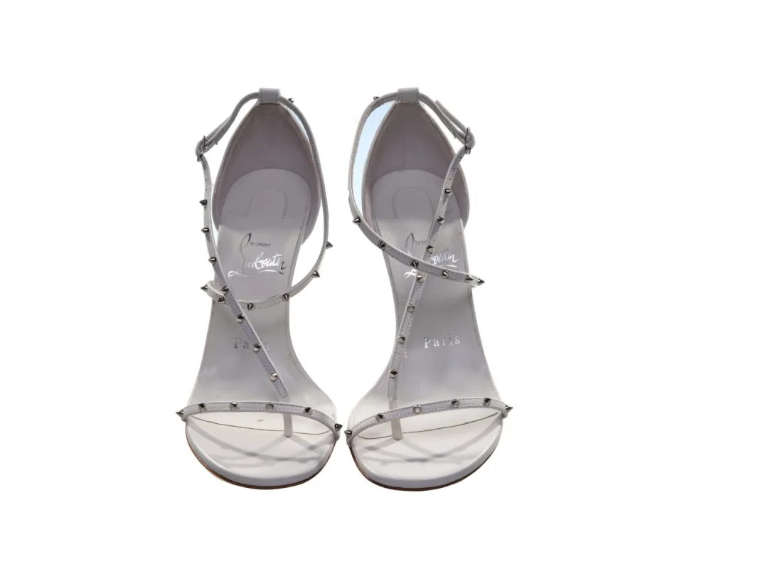 Riojana Spikes 100 White Leather Studded High Heels sold by Louxly