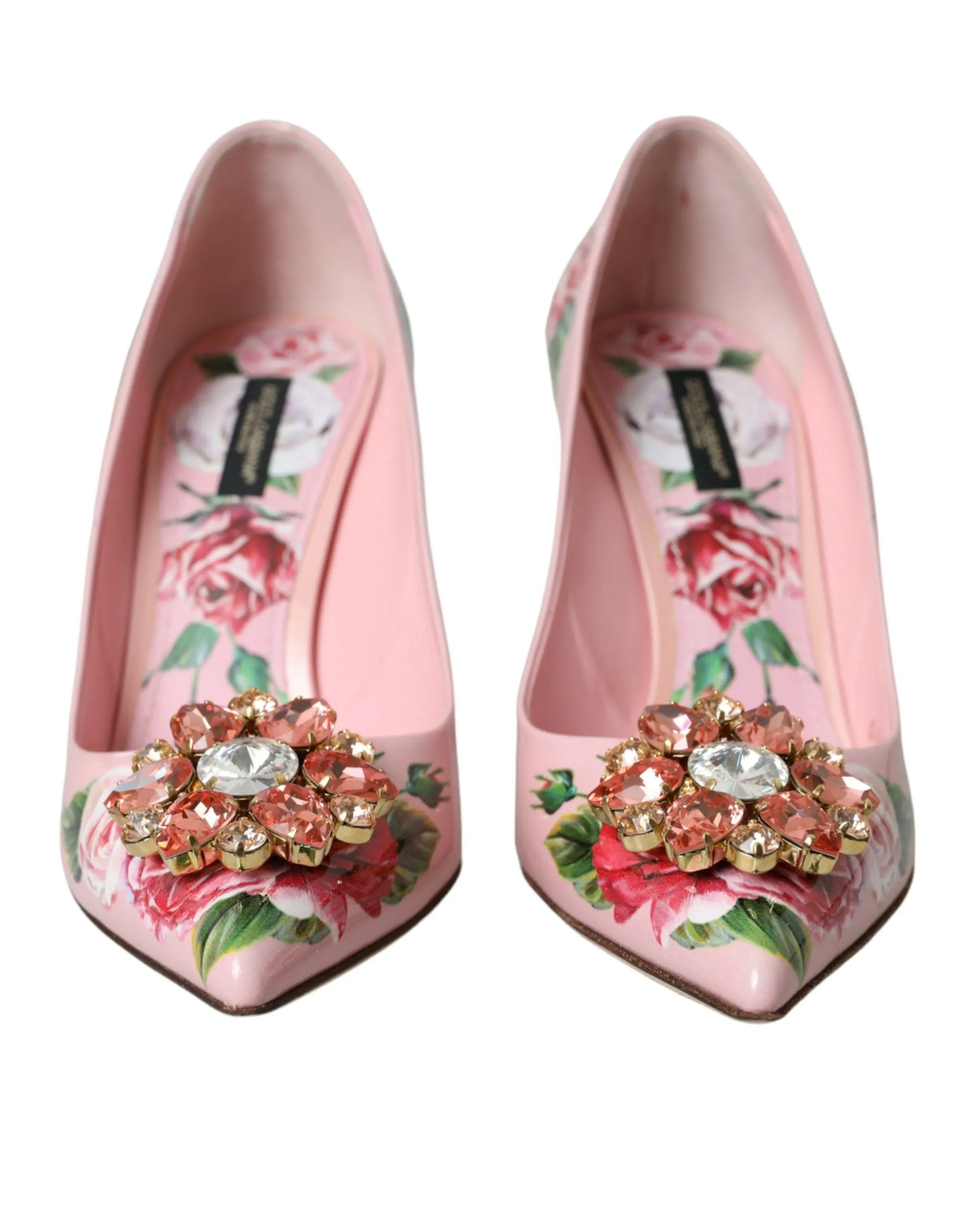 Pink Floral Leather Crystal Heels Pumps Shoes sold by Louxly product image thumbnail 2