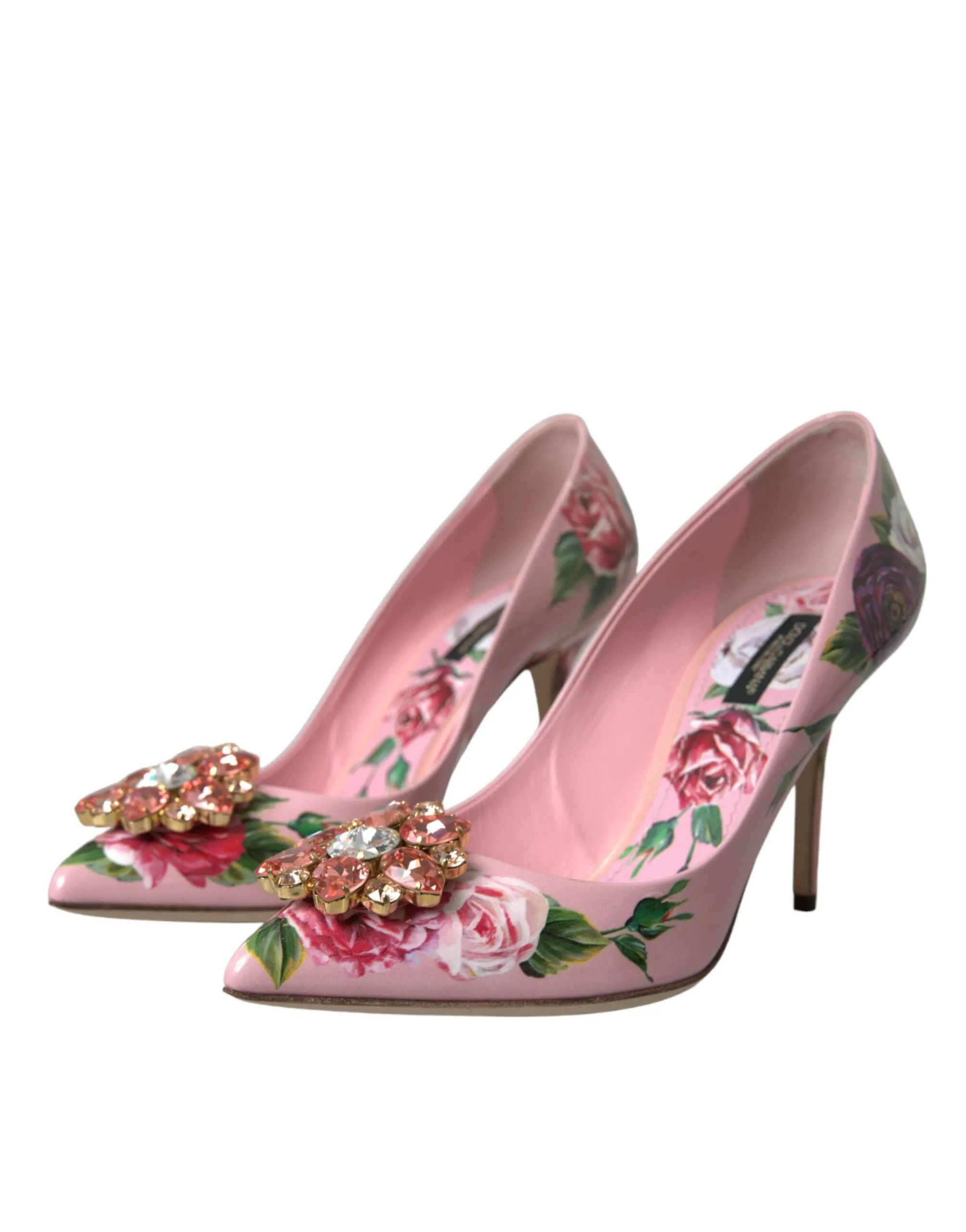 Pink Floral Leather Crystal Heels Pumps Shoes sold by Louxly product image thumbnail 3