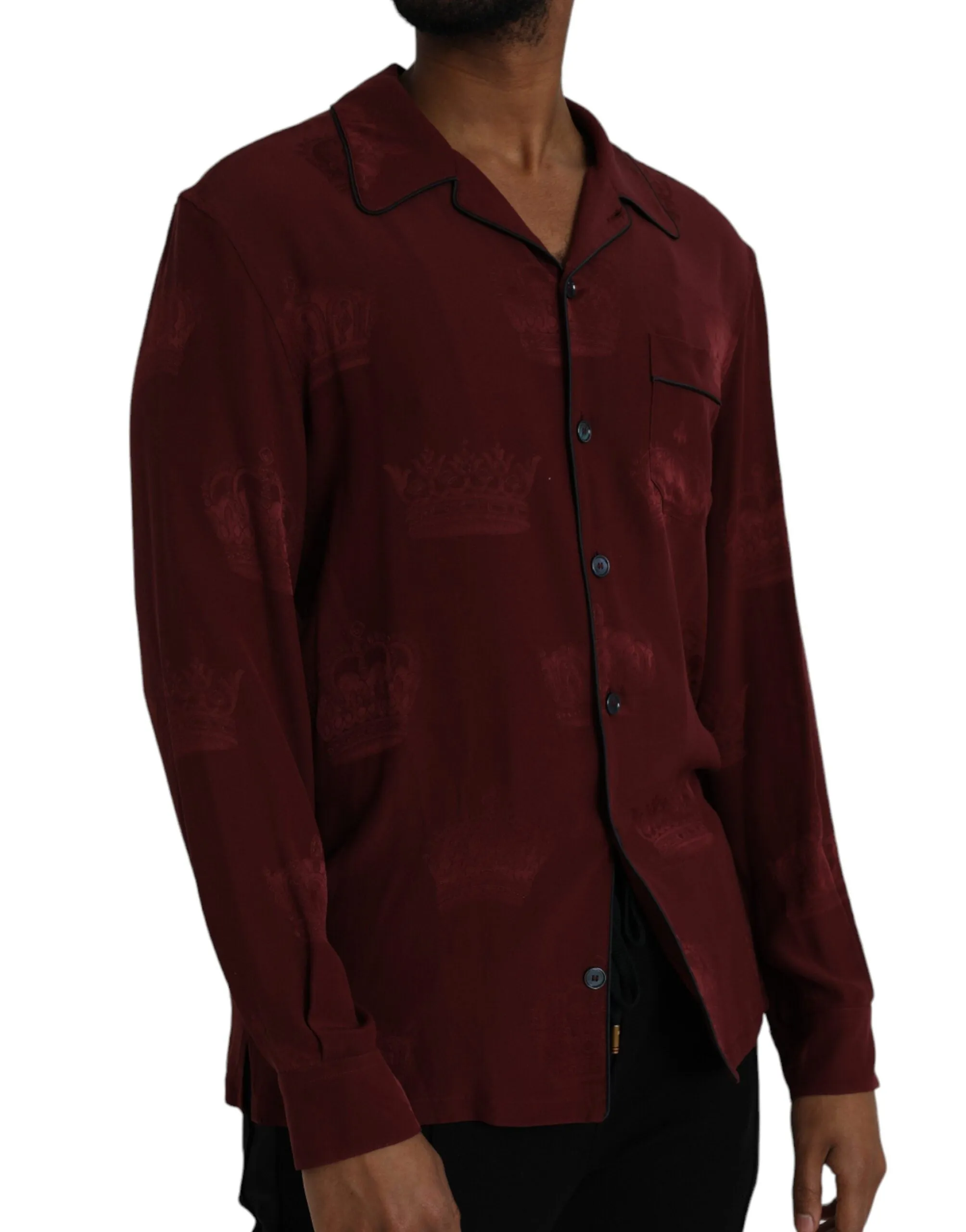 Maroon Crown Jacquard Silk Long Sleeve Shirt sold by Louxly product image thumbnail 2