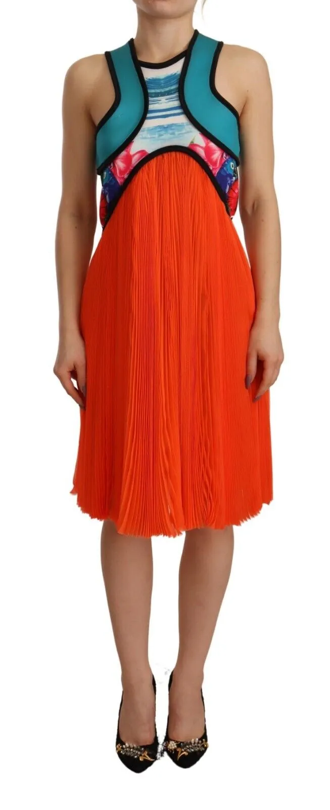 Multicolor Silk Sleeveless Pleated Knee Length Dress sold by Louxly