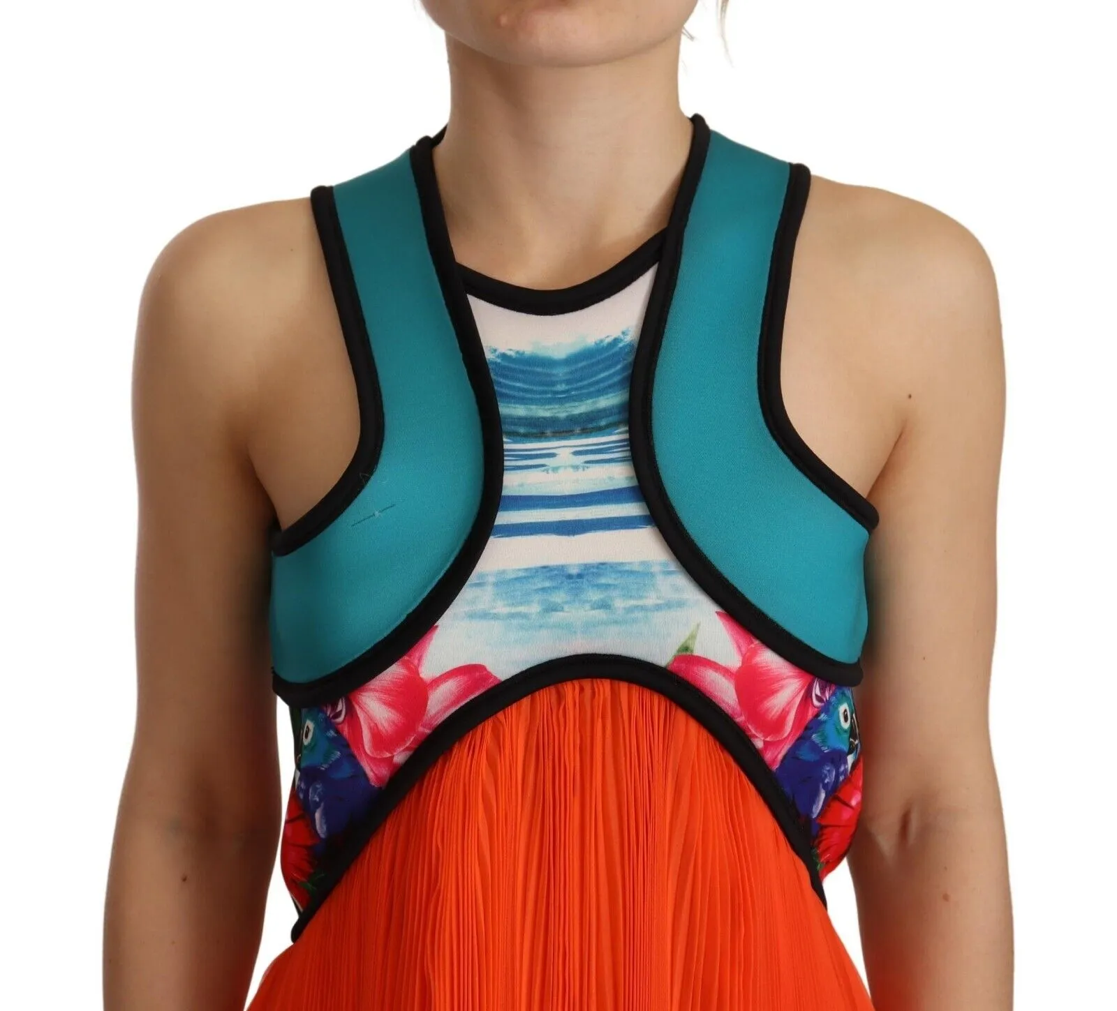 Multicolor Silk Sleeveless Pleated Knee Length Dress sold by Louxly product image thumbnail 5