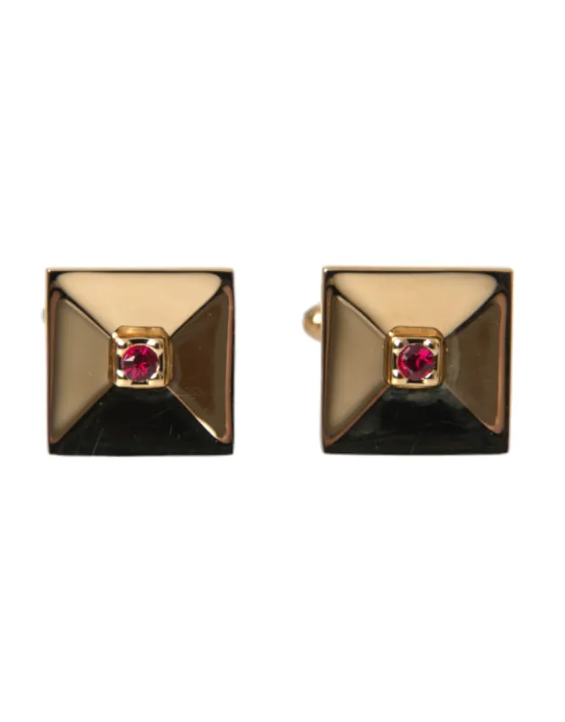 Gold Plated Brass Crystal Square Pin Cufflinks sold by Louxly