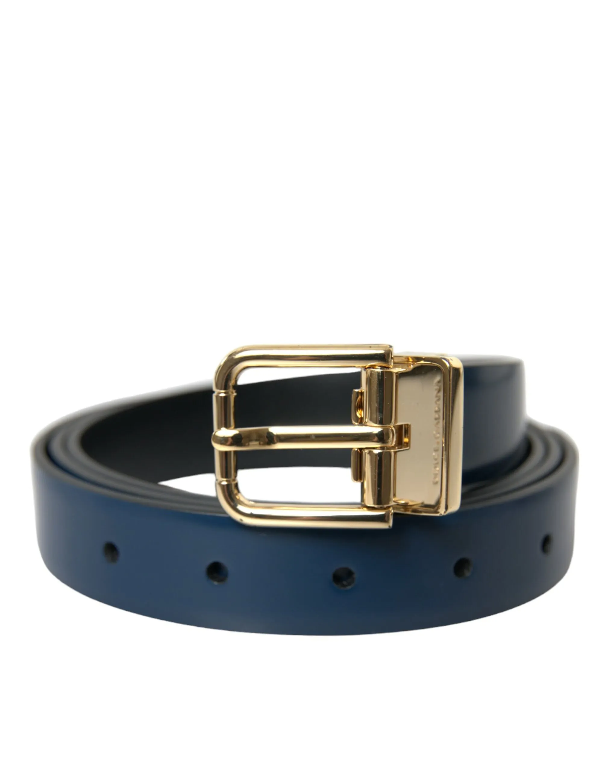 Elegant Blue Leather Belt with Metal Buckle sold by Louxly