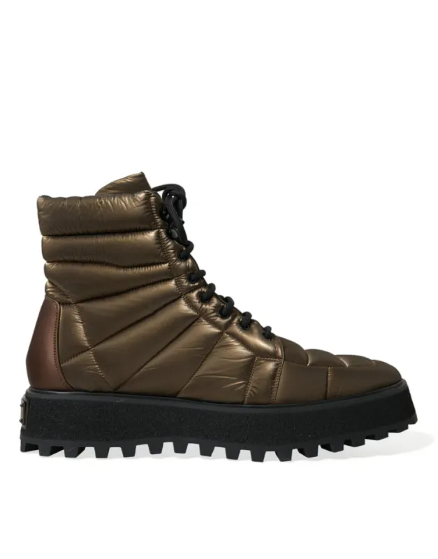 Bronze Plateau Padded Boots with DG Logo Plate sold by Louxly