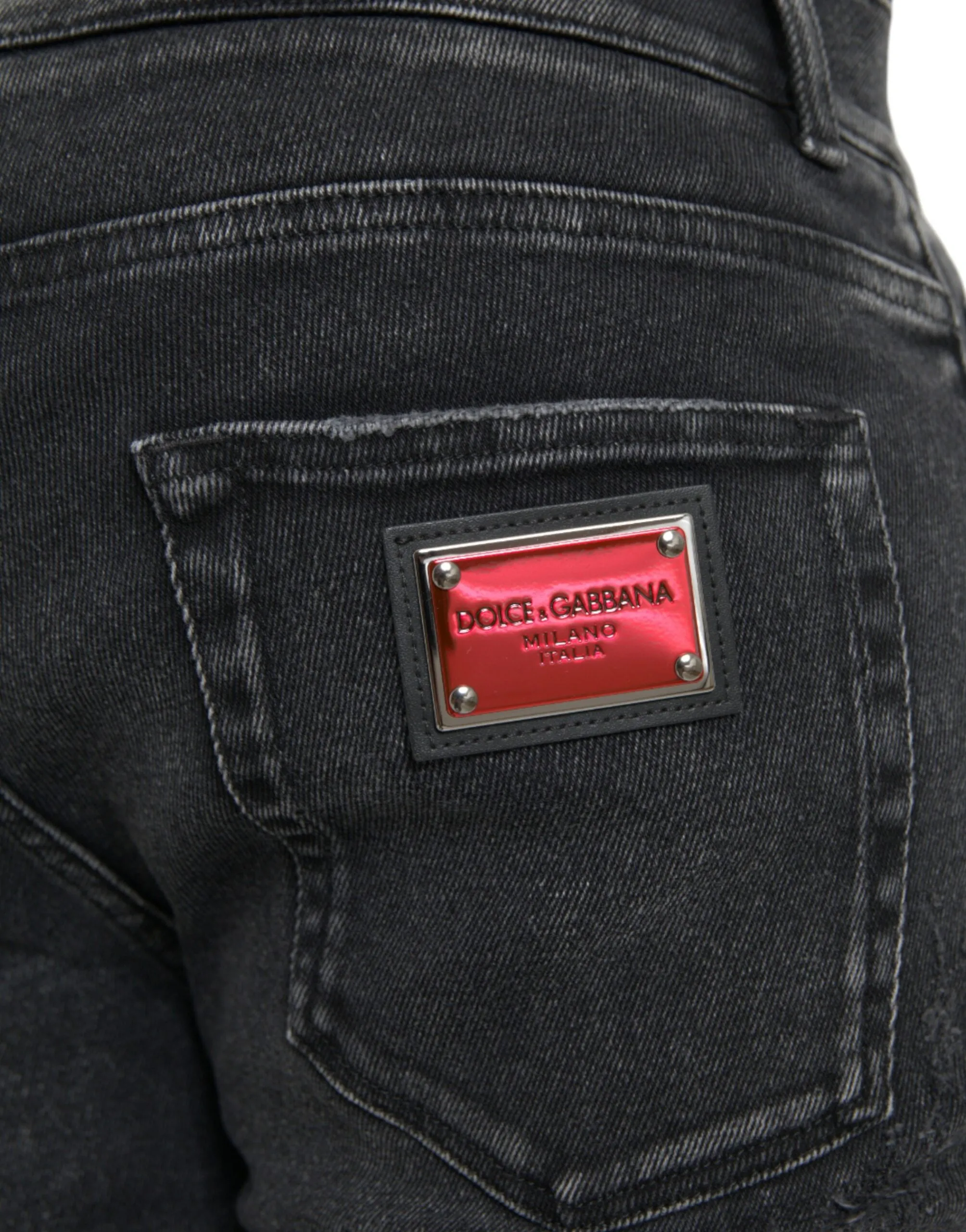 Gray Cotton Stretch Skinny Denim Logo Jeans sold by Louxly product image thumbnail 5