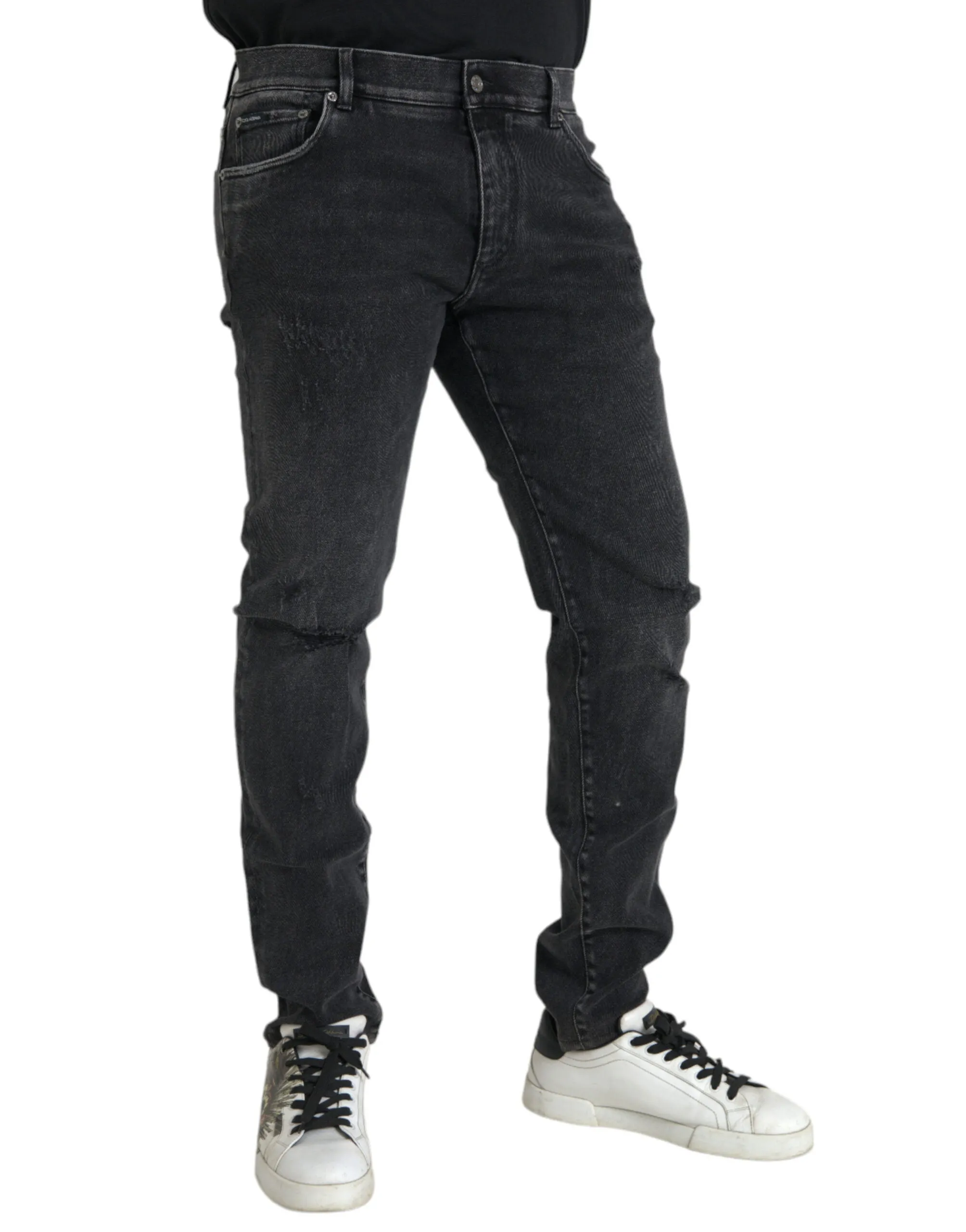 Gray Cotton Stretch Skinny Denim Logo Jeans sold by Louxly product image thumbnail 2
